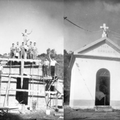 Construção da igreja da comunidade de Santa Bárbara em 1964.(arquivo Alex Eberle)