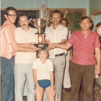 Em 1983 a equipe do São Luiz foi campeã do torneio de bochas. Na foto, da esquerda para a direita estão Vilso Ceconello, Ernesto Curra, Francisco Venturini, Mario Costa e Márcio Turra.