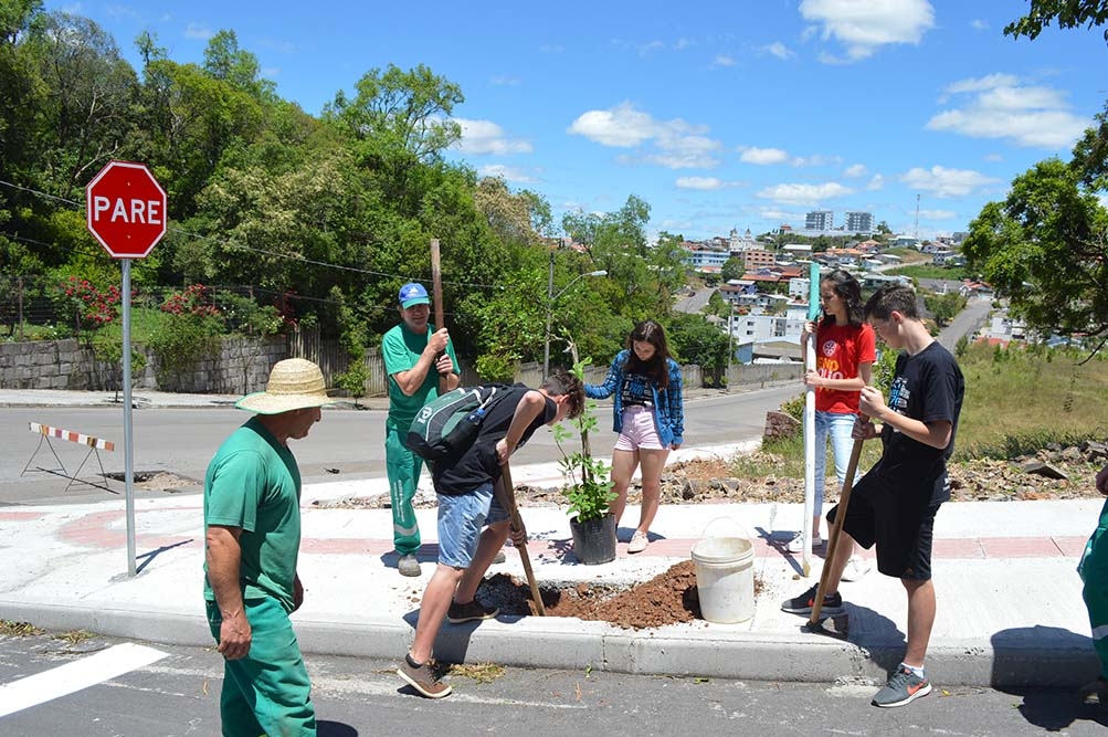 Com apoio da prefeitura municipal, jovens realizaram plantio de árvores. - Prefeitura FC/Divulgação