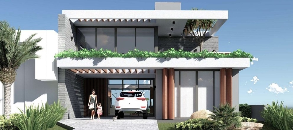 Render da entrada da casa Pôr-do-Sol. - Reprodução