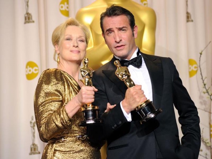 Meryl Streep e Jean Dujardin comemoraram os prêmios de Melhor Atriz e Ator. - Getty Imagens / Divulgação